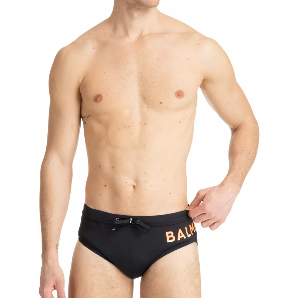 Balmain Black Swimwear with Orange Logo NWOT